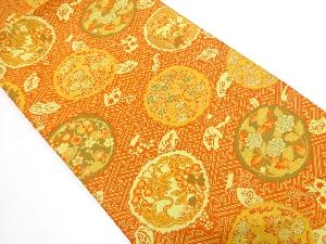 花丸紋に地紙・紗綾型模様織り出し　全通袋帯